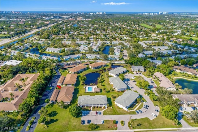 bird's eye view featuring a water view