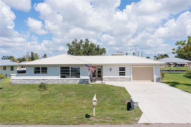 ranch-style house with a front lawn and a garage