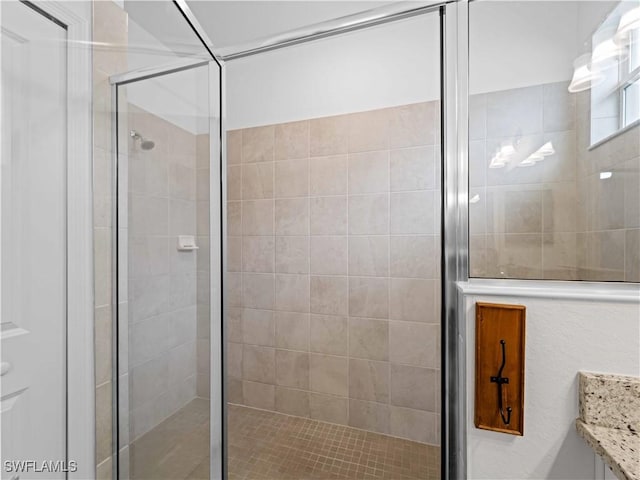 bathroom featuring a shower with shower door