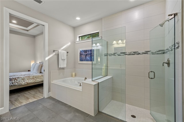 bathroom with plus walk in shower