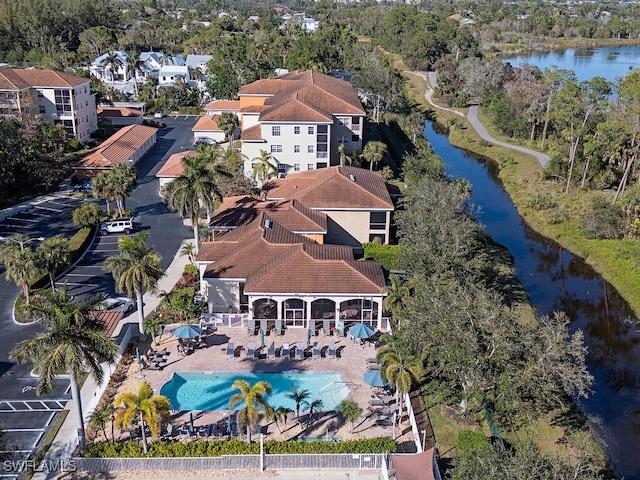 aerial view with a water view