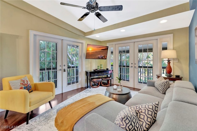2511 Estey Ave Unit E4, Naples, FL 34104 - living area featuring french doors, wood finished floors, plenty of natural light, recessed lighting, and ceiling fan