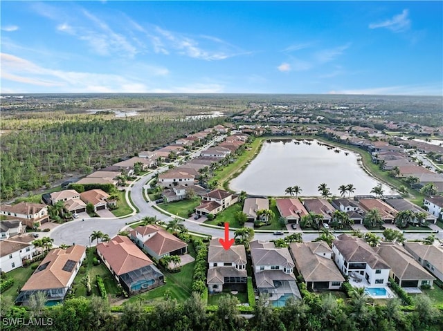 aerial view featuring a water view