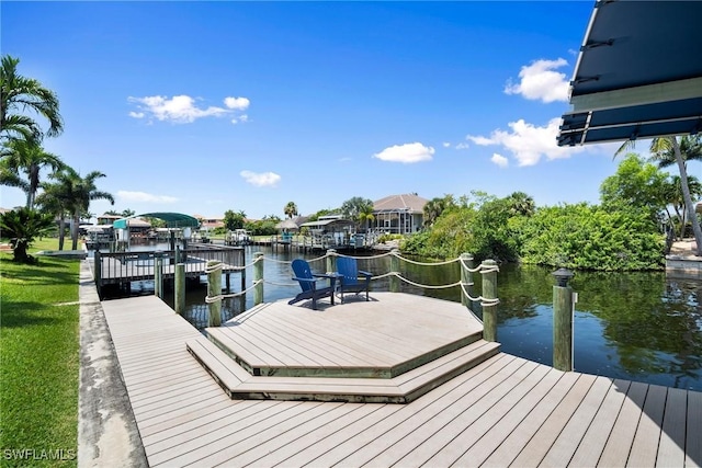 view of dock with a water view