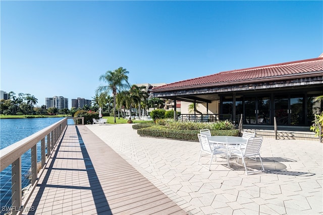 view of home's community with a water view