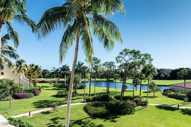 surrounding community featuring a yard and a water view