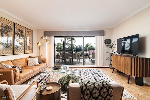 living room featuring ornamental molding