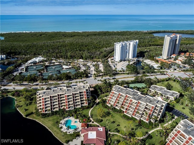 bird's eye view featuring a water view