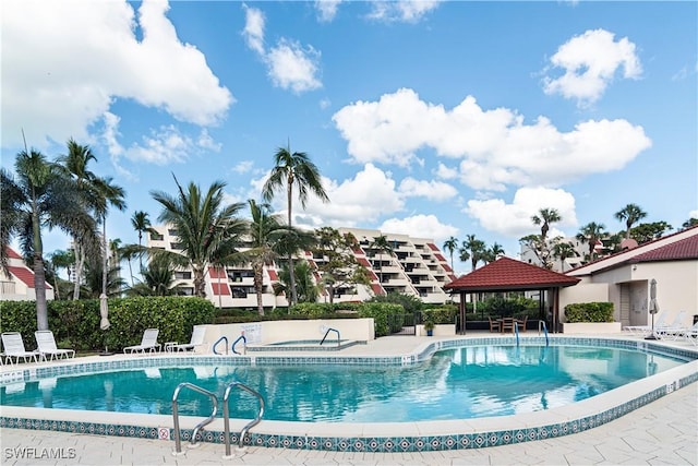 view of pool with a patio and a gazebo