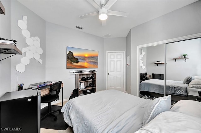 bedroom with a closet and ceiling fan