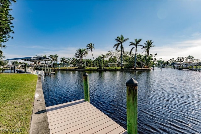 view of dock with a water view