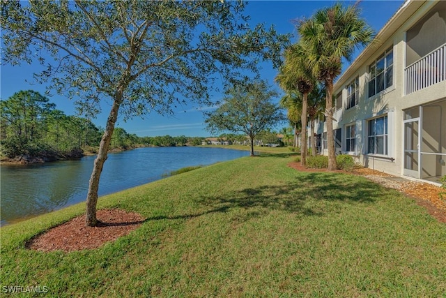 view of yard with a water view