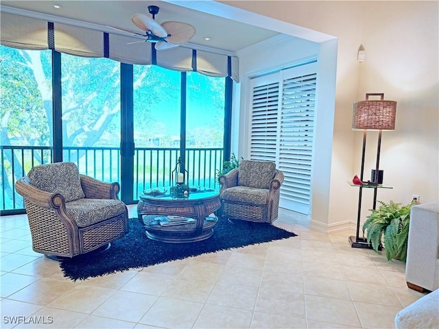 interior space featuring a ceiling fan