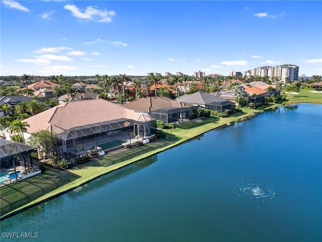 aerial view with a water view