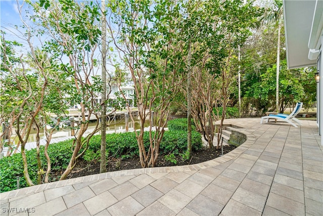 view of patio / terrace with a water view