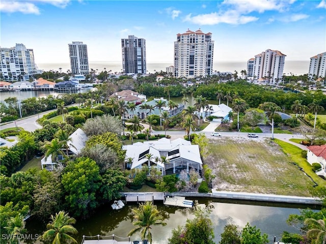 bird's eye view featuring a water view