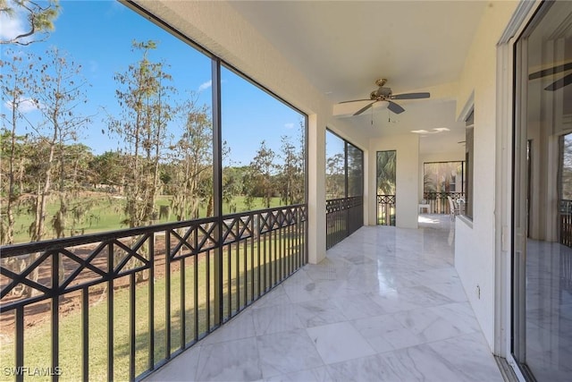 balcony with ceiling fan