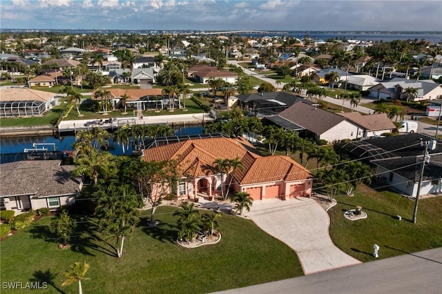 bird's eye view featuring a water view