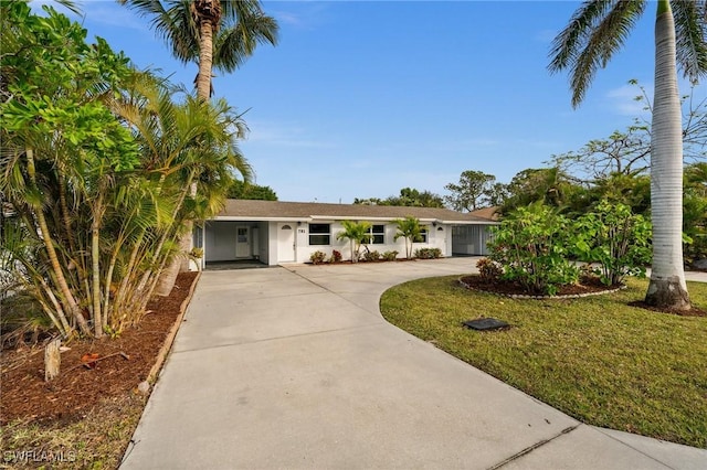 ranch-style house featuring a front lawn