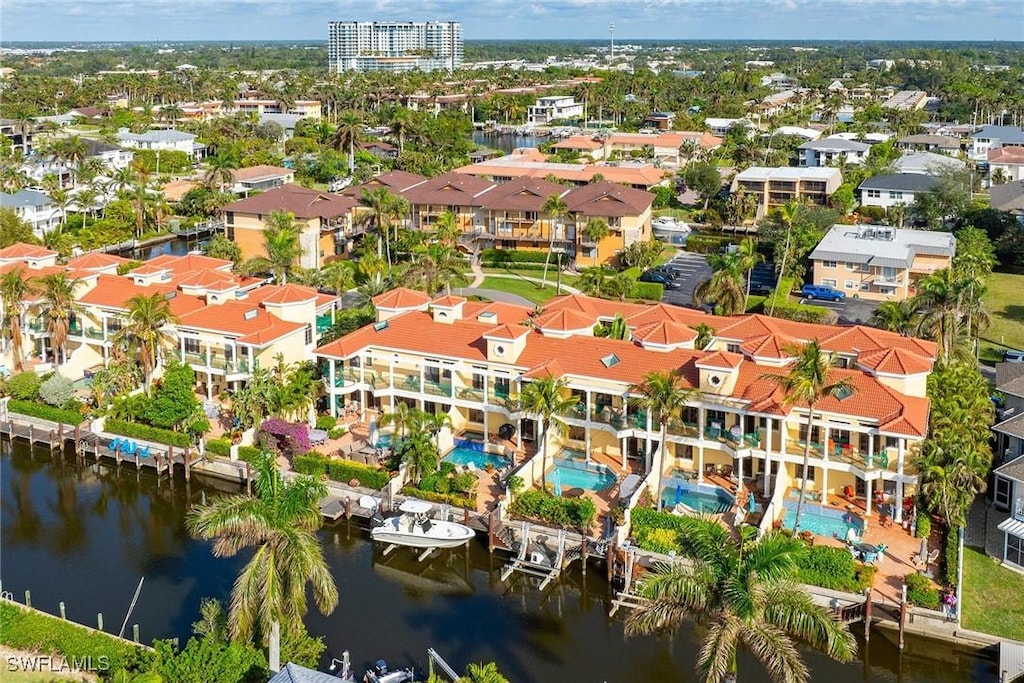 aerial view featuring a water view