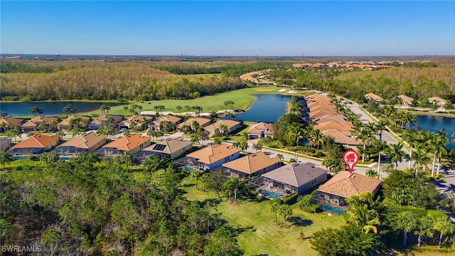 aerial view with a water view