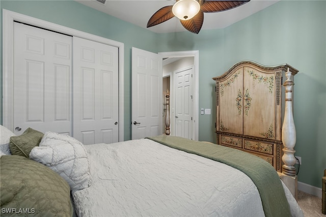 bedroom featuring carpet and ceiling fan