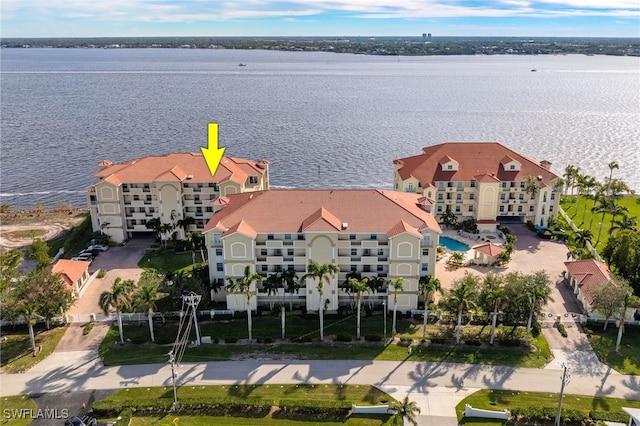 aerial view with a water view