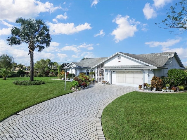 view of front facade featuring a garage and a front yard