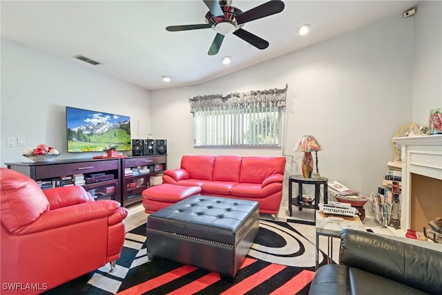 living room with ceiling fan