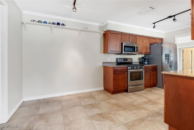 kitchen featuring stainless steel appliances and ornamental molding