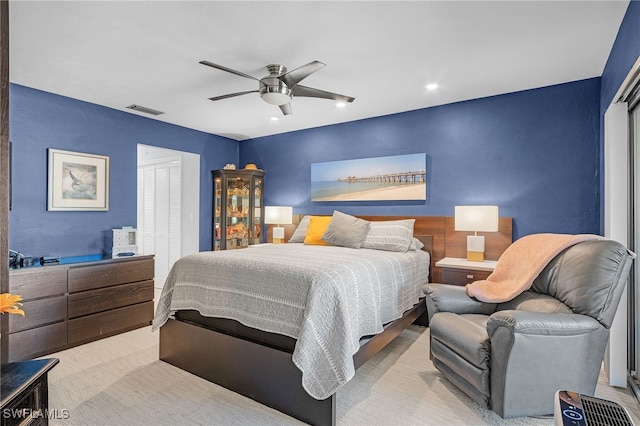 bedroom featuring a closet and ceiling fan