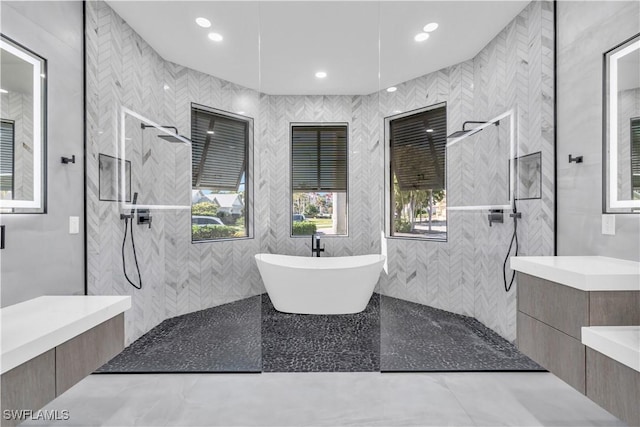 bathroom with independent shower and bath