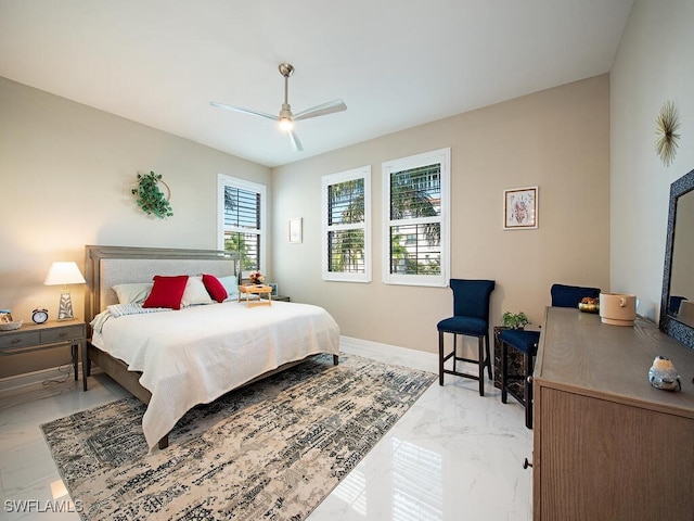 bedroom featuring ceiling fan