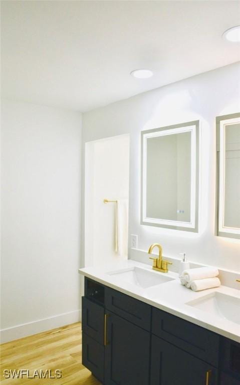 bathroom with hardwood / wood-style flooring and vanity