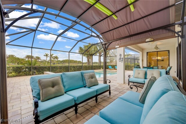 view of patio featuring a lanai and outdoor lounge area