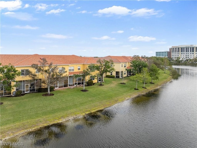 aerial view with a water view