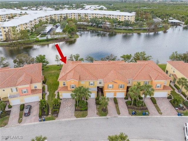 aerial view with a water view