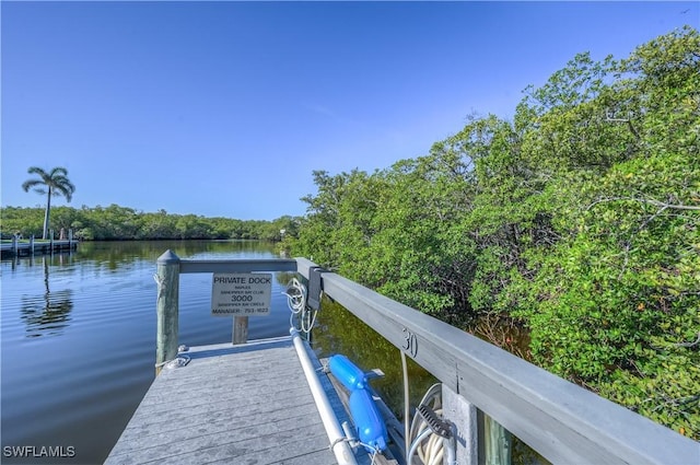 view of dock with a water view