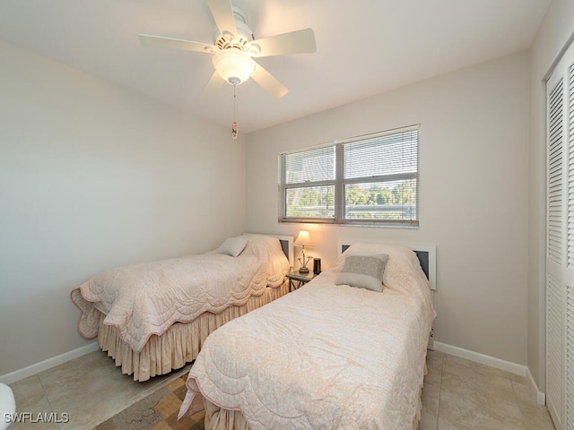 bedroom with a closet and ceiling fan