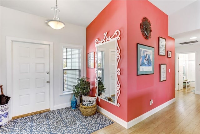 foyer entrance with hardwood / wood-style flooring