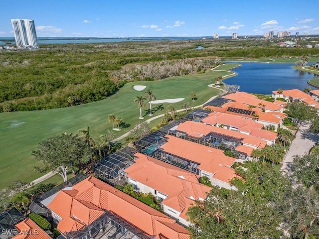 aerial view featuring a water view