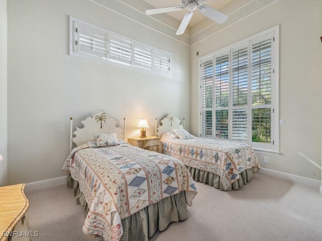 bedroom featuring carpet and ceiling fan