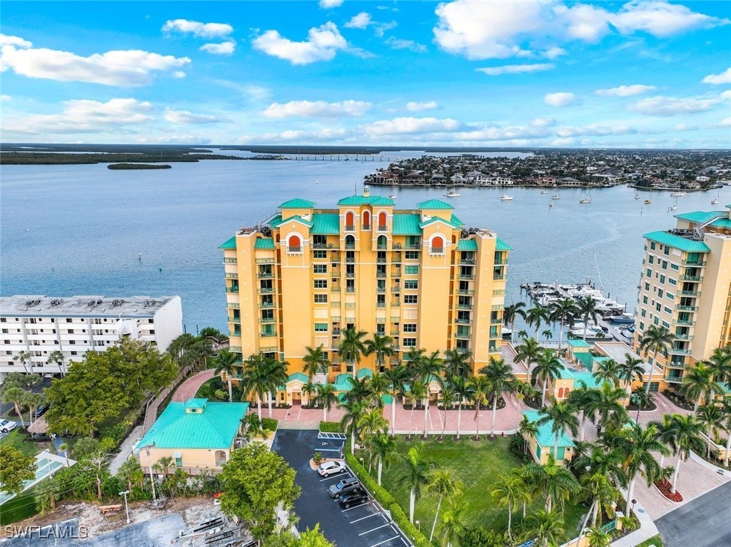 aerial view with a water view