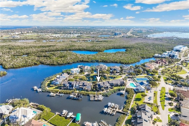 bird's eye view featuring a water view