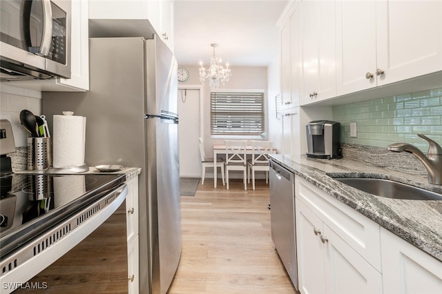 kitchen featuring white cabinets, backsplash, stainless steel appliances, and sink