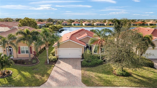 aerial view featuring a water view