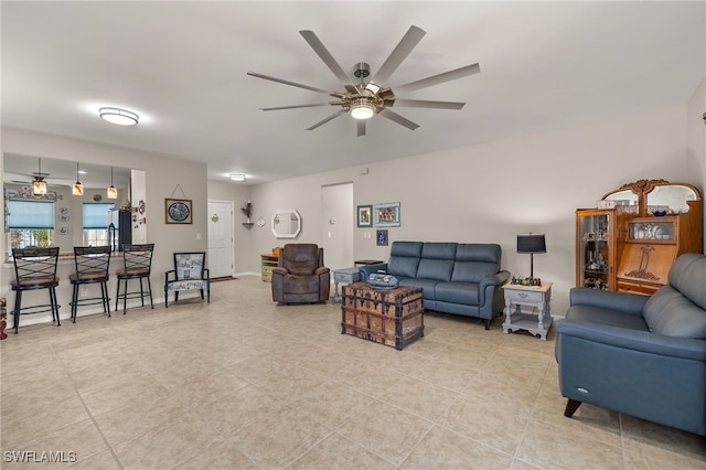 living room featuring ceiling fan