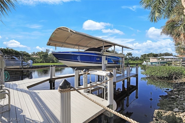 dock area featuring a water view