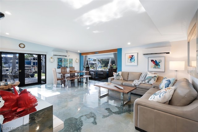 living room featuring a wall mounted air conditioner