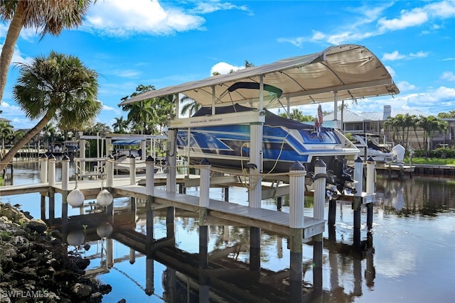 view of dock featuring a water view